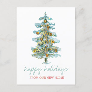 Carte Postale Faire-part Nous avons déplacé Sapin,Boules,Étoiles de Fêtes 
