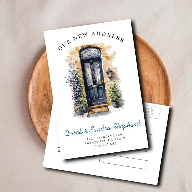 Carte Postale Faire-part Nous avons déplacé une nouvelle adresse noire Aqua (Créateur téléchargé)