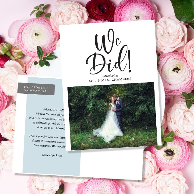 Carte Postale Faire-part Nous Avons Fait Elopement/Mariage Mise À Jour Phot (Créateur téléchargé)