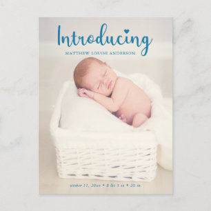 Carte Postale Faire-part Nouveau bébé garçon présentant une photo moderne é