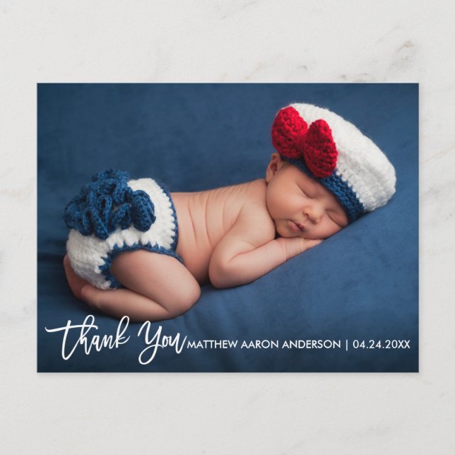 Carte Postale Faire-part Nouveau Merci W de bébé de manuscrit moderne de (Devant)