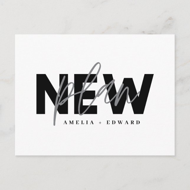 Carte Postale Faire-part Nouveau plan typographie moderne mariage changemen (Devant)