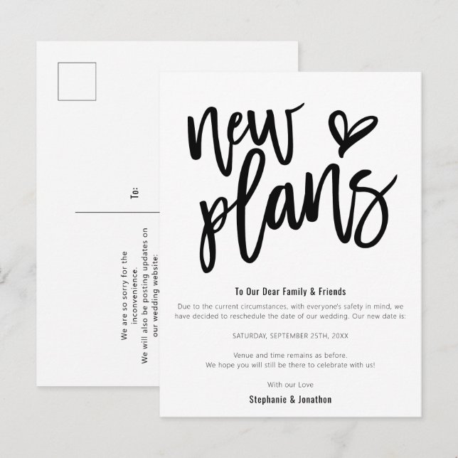 Carte Postale Faire-part Nouveaux Plans de Mariage Sauver Date Style Script (Devant / Derrière)