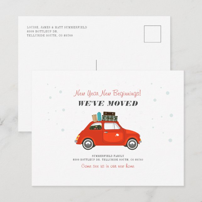 Carte Postale Faire-part Nouvel An Début Déménagement Adresse (Devant / Derrière)