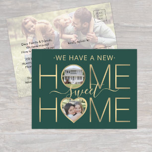 Carte Postale Faire-part Nouvelle adresse Accueil Sweet Home Green & Gold 3
