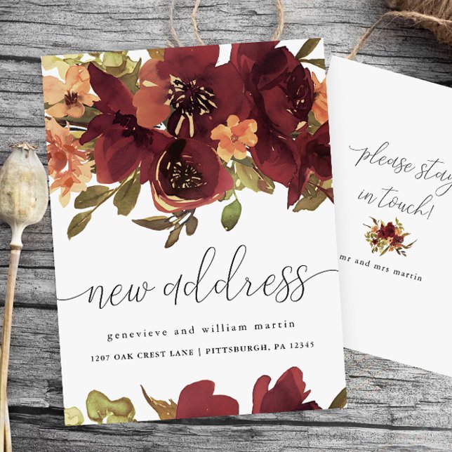 Carte Postale Faire-part Nouvelle adresse Automne Botanique Changement d'ad (Créateur téléchargé)