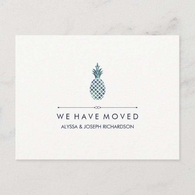 Carte Postale Faire-part Nouvelle adresse avec Aquarelle Bleue Look Ananas (Devant)