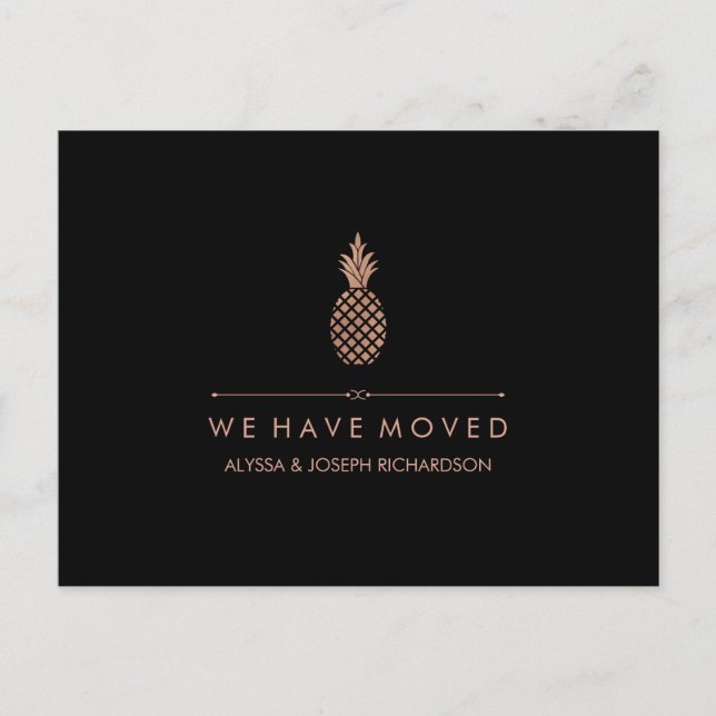 Carte Postale Faire-part Nouvelle adresse avec Faux Rose Gold Look Ananas (Devant)