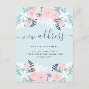 Carte Postale Faire-part Nouvelle adresse  Cute Blue Pastel Floral Moving