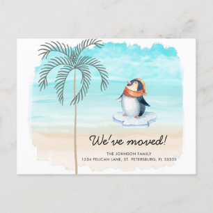 Carte Postale Faire-part Nouvelle Adresse Cute Penguin Florida Beach Moving
