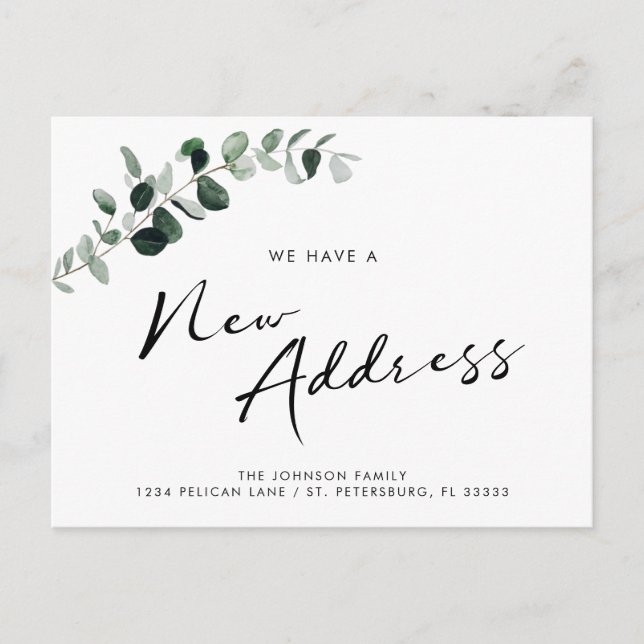 Carte Postale Faire-part Nouvelle adresse Eucalyptus Chic Calligraphy Movin (Devant)