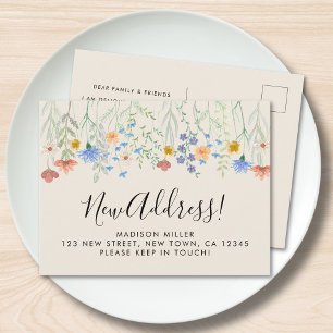 Carte Postale Faire-part Nouvelle Adresse Fleurs Sauvages Déménagement