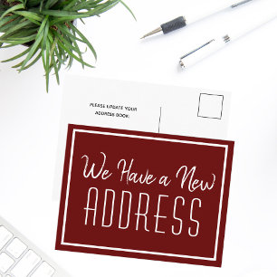 Carte Postale Faire-part Nouvelle Adresse Minimaliste Rouge Blanc Entrepris