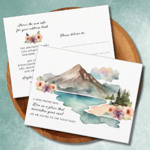 Carte Postale Faire-part Nouvelle Adresse Montagnes Aquarelle en Mouvement
