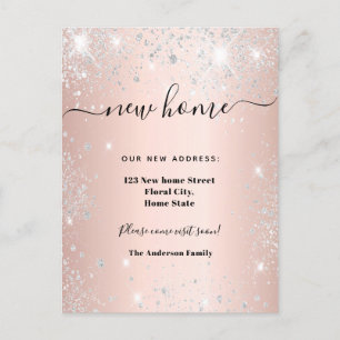 Carte Postale Faire-part Nouvelle adresse rose or argent parties scintillan