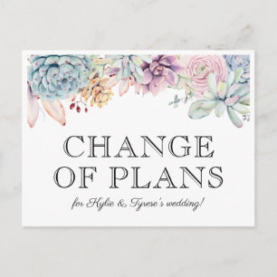 Carte Postale Faire-part Nouvelle Date de Mariage Fleurie Succulente