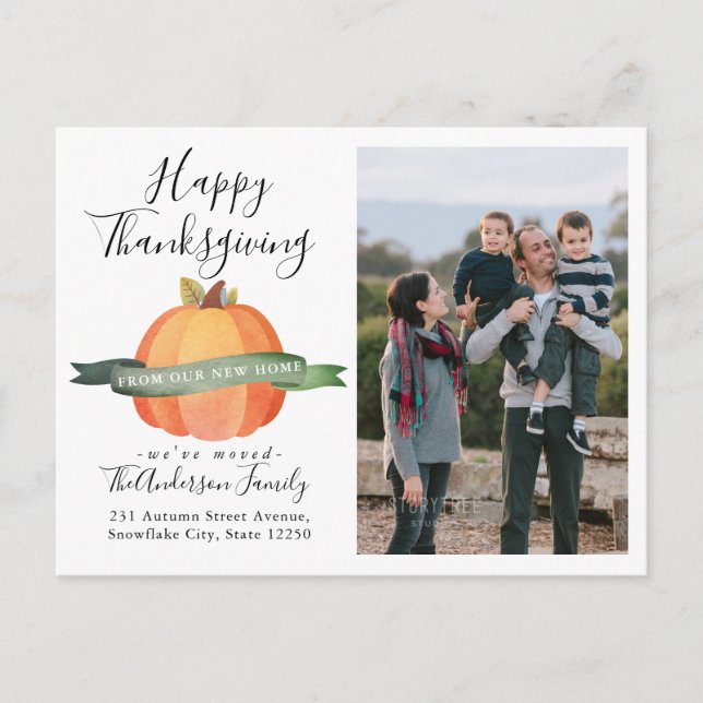 Carte Postale Faire-part Nouvelle Maison de Thanksgiving Citrouille Photo V (Devant)