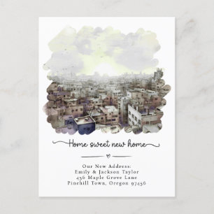 Carte Postale Faire-part Nouvelle maison - Nouvelle adresse Aquarelle Ville