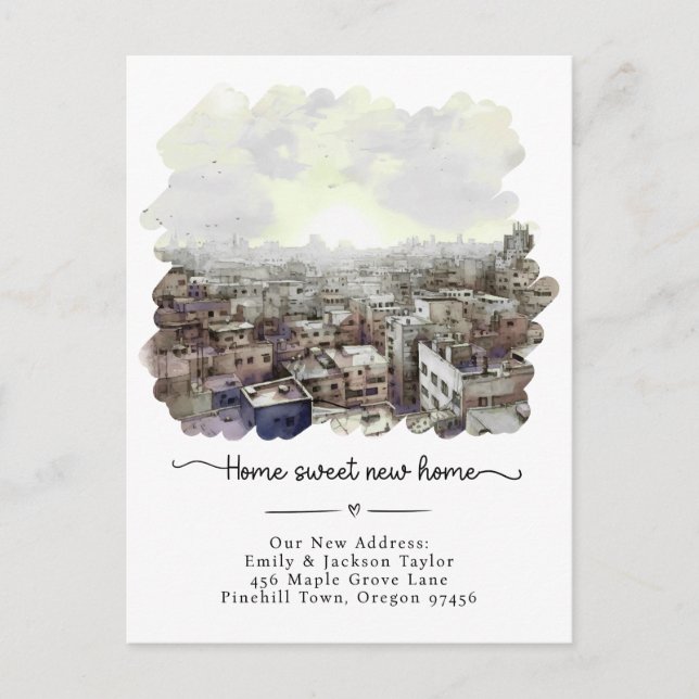 Carte Postale Faire-part Nouvelle maison - Nouvelle adresse Aquarelle Ville (Devant)