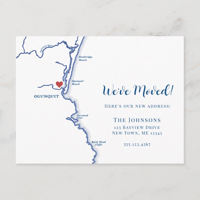 Carte Postale Faire-part Nouvelle maison Ogunquit Maine Map (Devant)