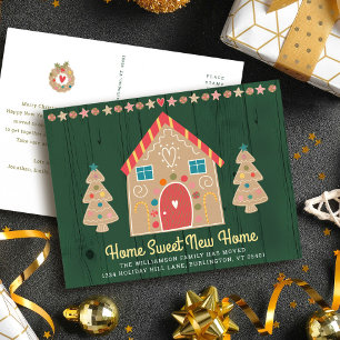 Carte Postale Faire-part Nouvelle Maison Pain d'épice Rustique Vert Fêtes M