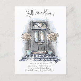 Carte Postale Faire-part Nouvelle Maison - Porte aquarelle d'adresse modern