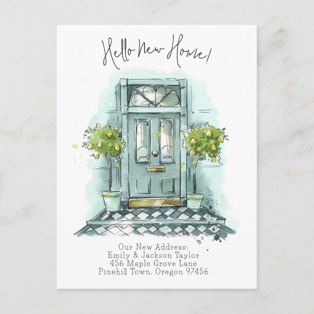 Carte Postale Faire-part Nouvelle Maison - Porte aquarelle moderne nouvelle (Devant)