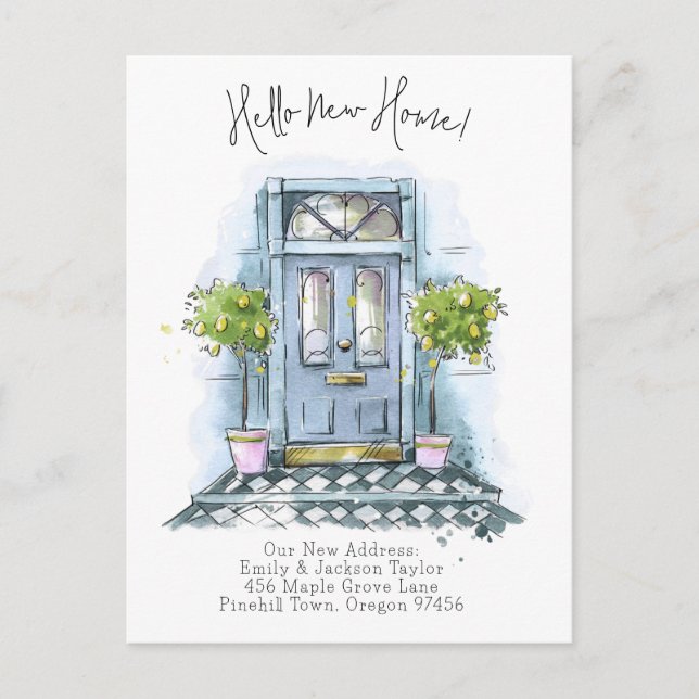 Carte Postale Faire-part Nouvelle Maison - Porte aquarelle moderne nouvelle (Devant)