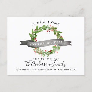 Carte Postale Faire-part Nouvelle maison pour les fêtes Noël Wreath Moving