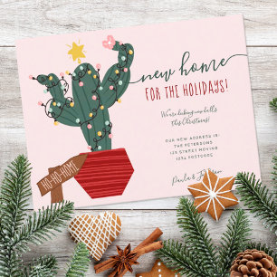 Carte Postale Faire-part Nouvelle maison pour Noël fun cactus garlands star