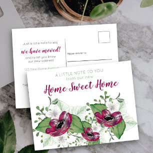 Carte Postale Faire-part Nouvelle maison Sweet Home Aquarelle Floral Moving