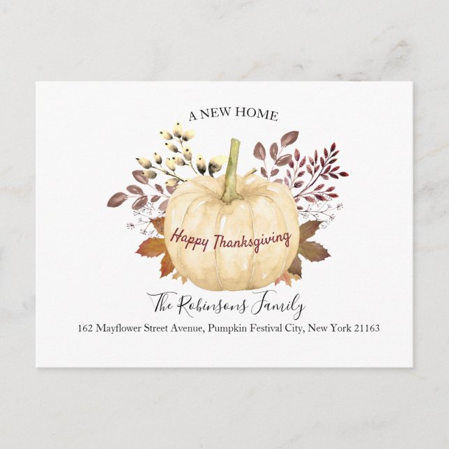 Carte Postale Faire-part Nouvelle maison Thanksgiving Citrouille Moved Holi (Devant)