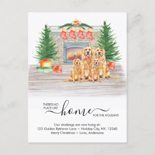 Carte Postale Faire-part Nouvelle Maison Vacances Chien Golden Retriever Dé