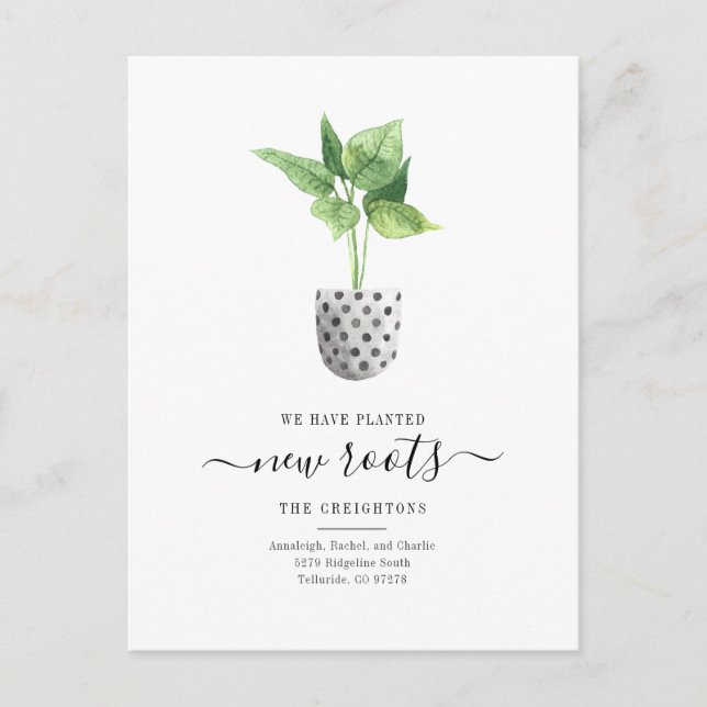 Carte Postale Faire-part Nouvelle racine Moteur simple Plante d'aquarelle (Devant)