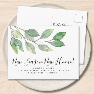 Carte Postale Faire-part Nouvelle saison, nouvelle maison, aquarelle de ver