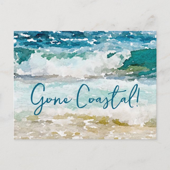 Carte Postale Faire-part Nouvelle Vague Maison Côtière Sur La Plage Aquarel (Devant)