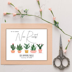 Carte Postale Faire-part Nouvelles racines plantées Adresse Cactus Aquarell