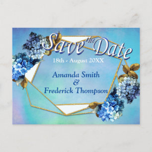 Carte Postale Faire-part Nuances / Bleu aquarelle Hydrangeas Enregistrer le