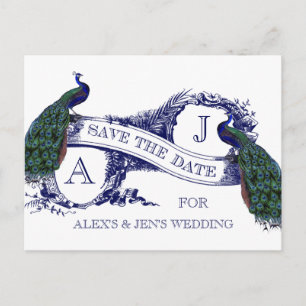 Carte Postale Faire-part Nuit Bleue du Paon Enregistrer la Date
