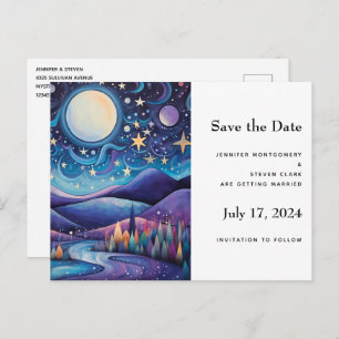 Carte Postale Faire-part Nuit lunaire Big Moon Mariage paysage
