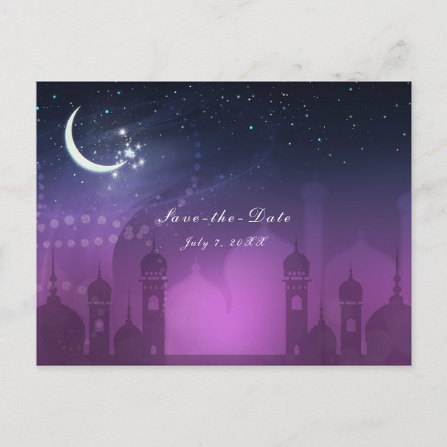 Carte Postale Faire-part Nuits arabes Sauver la date de lune violette maroc (Devant)