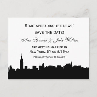 Carte Postale Faire-part NYC Black Wide Skyline Silhouette #2 Save the Date