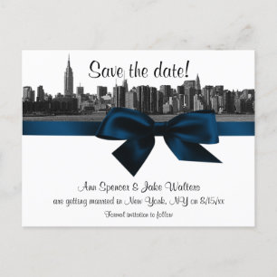 Carte Postale Faire-part NYC large Skyline Etched BW Navy Blue Enregistrer 