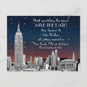 Carte Postale Faire-part NYC Skyline 01 Etched Sunset Starry Enregistrer la