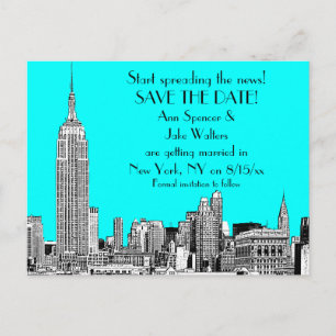 Carte Postale Faire-part NYC Skyline 01 Gravé Fond de Couleur DIY Enregistr