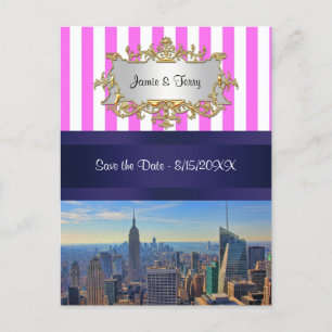 Carte Postale Faire-part NYC Skyline B2 Rose White Stripe Enregistrer la da