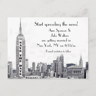 Carte Postale Faire-part NYC Skyline Etched 01 Enregistrer la date