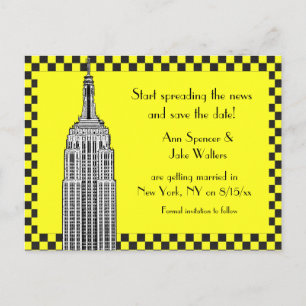Carte Postale Faire-part NYC Skyline Etched ESB Checkrd Taxi Date d'enregis