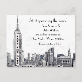 Carte Postale Faire-part NYC Skyline Gravé 01 Enregistrez la Date