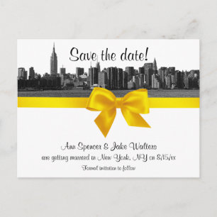 Carte Postale Faire-part NYC Skyline large gravé BW jaune Enregistrer la da